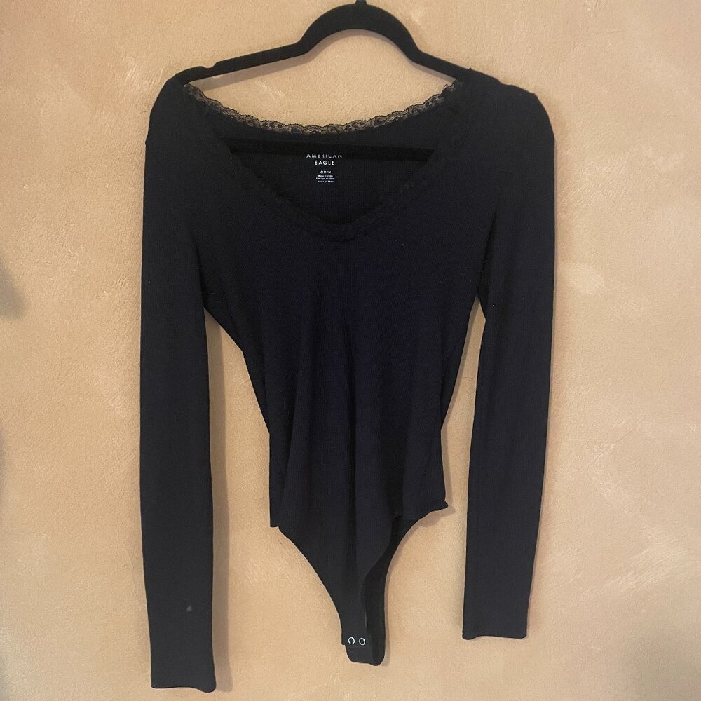 American Eagle black bodysuit with v-neck and Lace